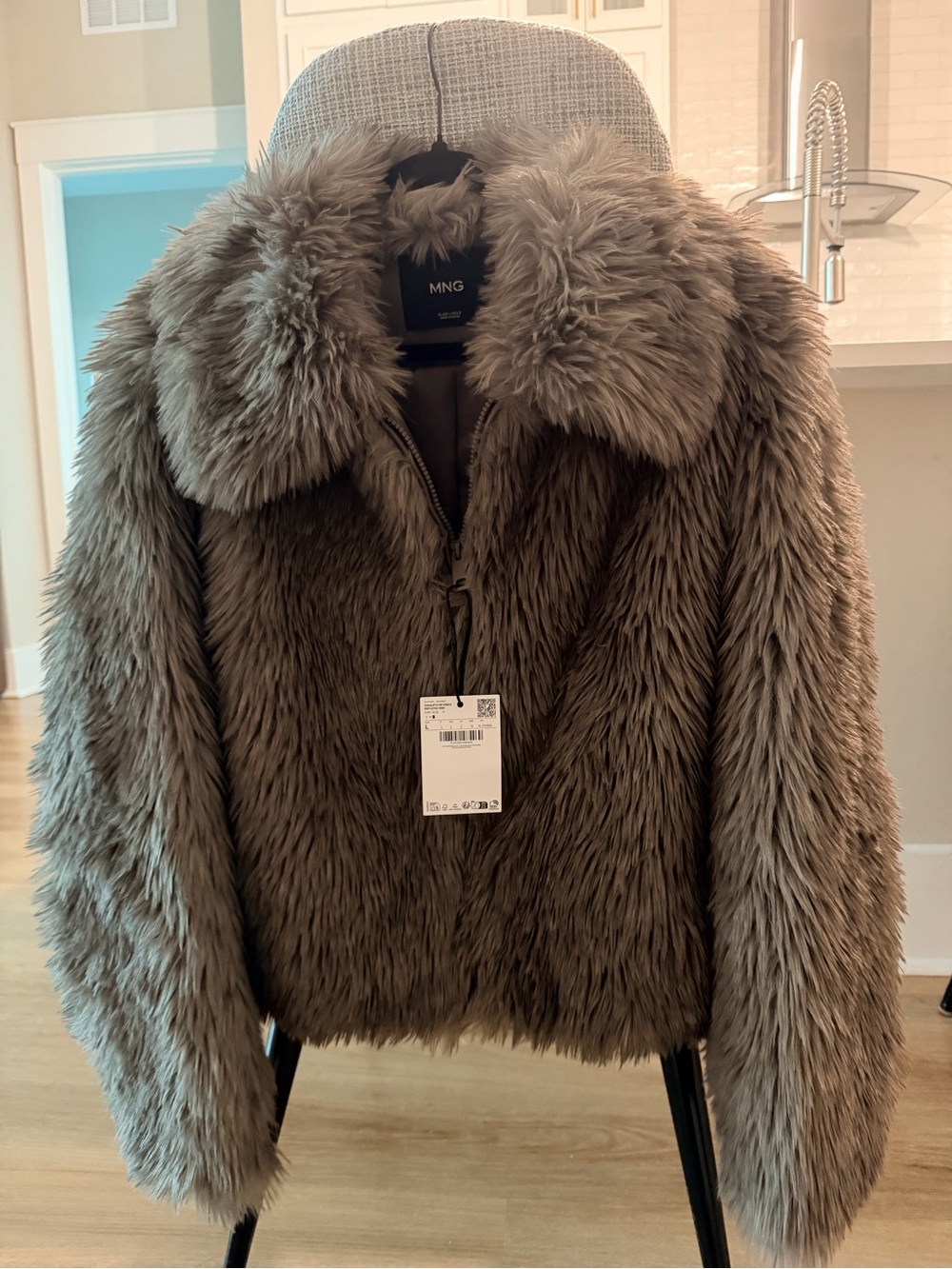 Mango Plush Teddy Faux Fur Jacket in Gray